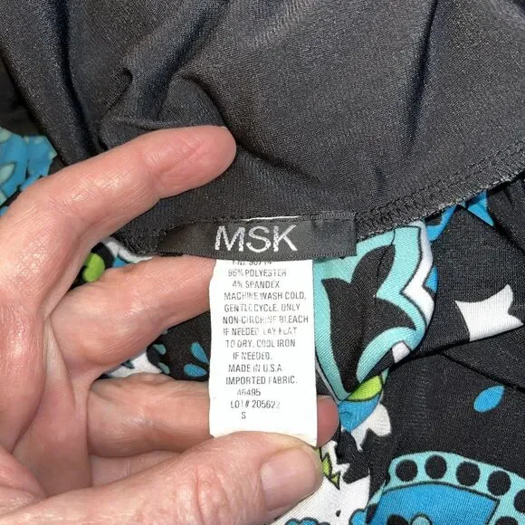 MSK Dress Womens Small Black blue green Strapless Paisley Print Floor Maxi - Picture 12 of 13